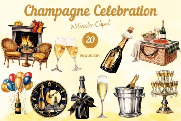 Download Watercolor Champagne Celebration Clipart - Premium Resources