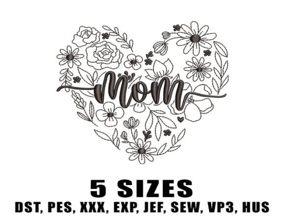 Download Mom Heart Floral Embroidery Designs - Embroidery designs Collection